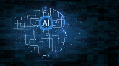 AI letters - brain in the human head - Artificial Intelligence concept - 3D Illustration.